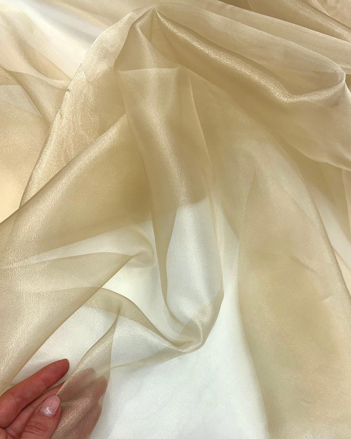 Champagne Crystal Organza Fabric by the Yard – Light Gold Sheer Sparkle Fabric for Wedding Gowns, Veils, Backdrops & Decor (60" Wide)