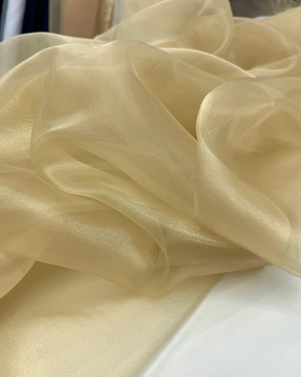 Champagne Crystal Organza Fabric by the Yard – Light Gold Sheer Sparkle Fabric for Wedding Gowns, Veils, Backdrops & Decor (60" Wide)