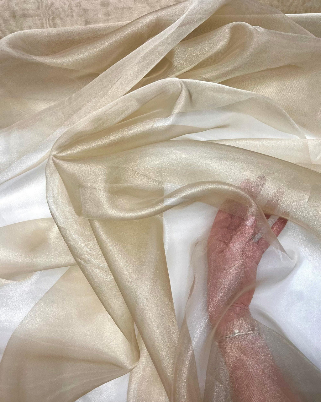 Champagne Crystal Organza Fabric by the Yard – Light Gold Sheer Sparkle Fabric for Wedding Gowns, Veils, Backdrops & Decor (60" Wide)