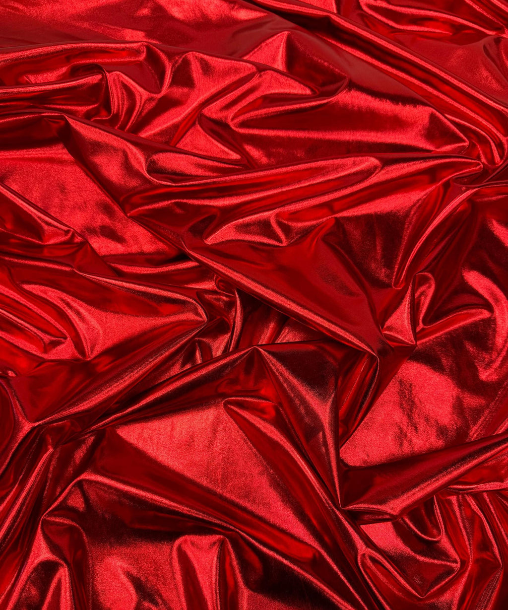 Metallic Red Foil Lame Spandex Fabric by the Yard, 4 Way Stretch Red Lame Fabric All Over Foil on stretch Knit for Costumes Dance Wear