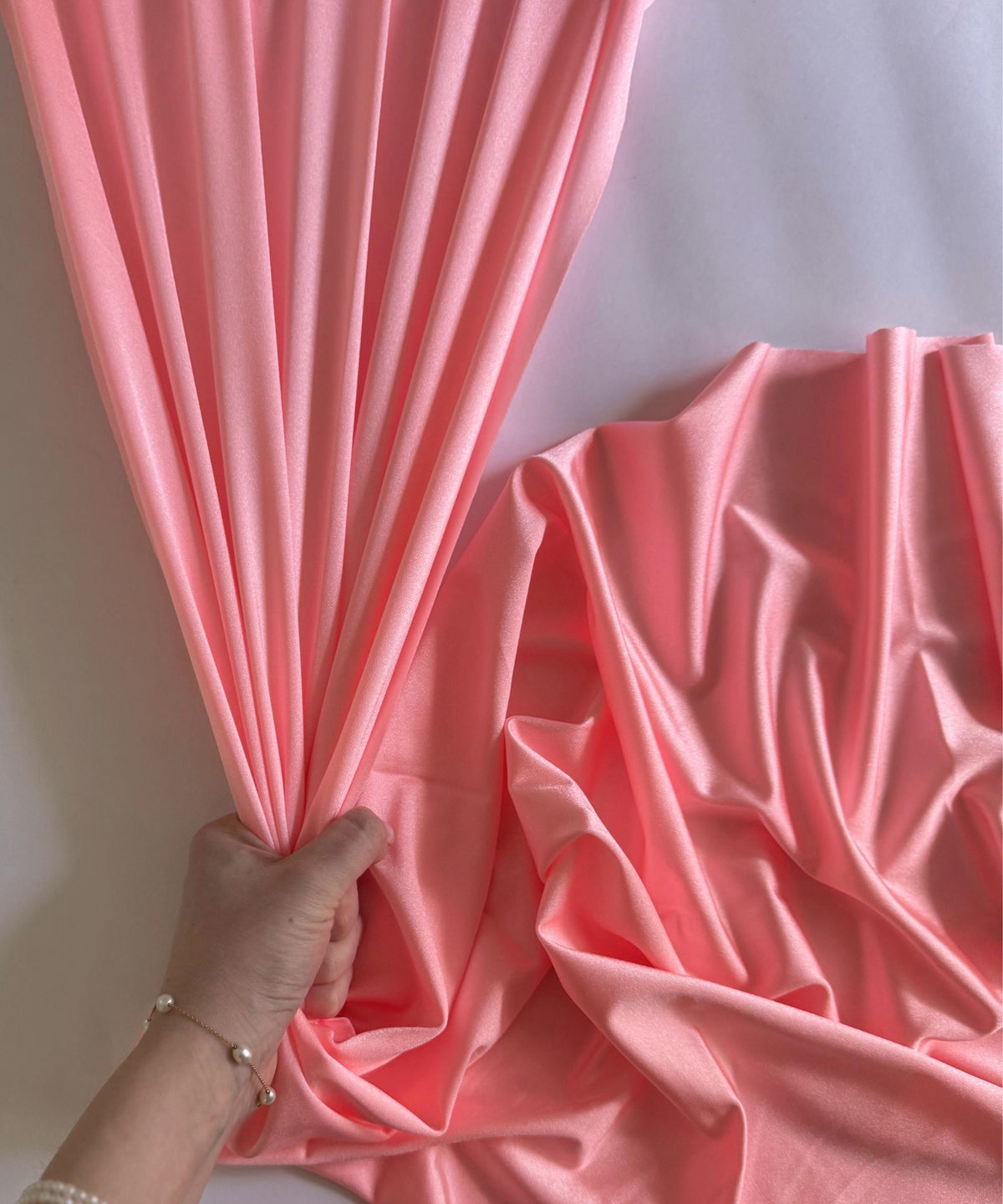 Coral Pink Shiny Milliskin Nylon Spandex Fabric by the Yard 60" Wide, 4-Way Silky Stretch Coral Pink  Spandex Fabric for Swimwear, Gowns
