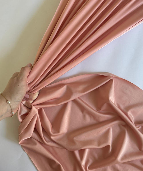 Blush Pink Shiny Milliskin Nylon Spandex Fabric by the Yard 60" Wide, 4-Way Stretch Blush Pink Spandex Fabric for Swimwear Gowns Costumes