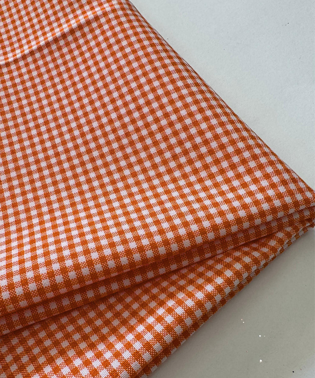 Orange and White Gingham Fabric by Yard 1/8” squares, Poly Cotton Orange and White Checkered Fabric for Farmhouse Tablecloth Dress Curtains