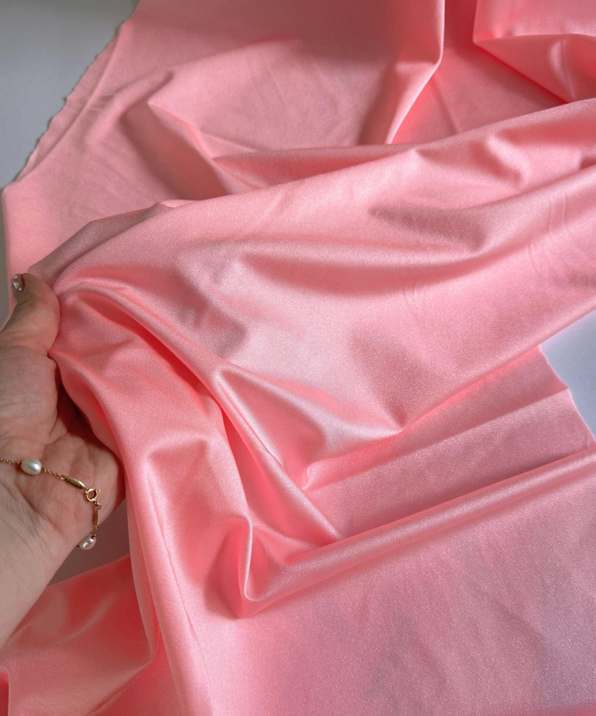 Coral Pink Shiny Milliskin Nylon Spandex Fabric by the Yard 60" Wide, 4-Way Silky Stretch Coral Pink  Spandex Fabric for Swimwear, Gowns