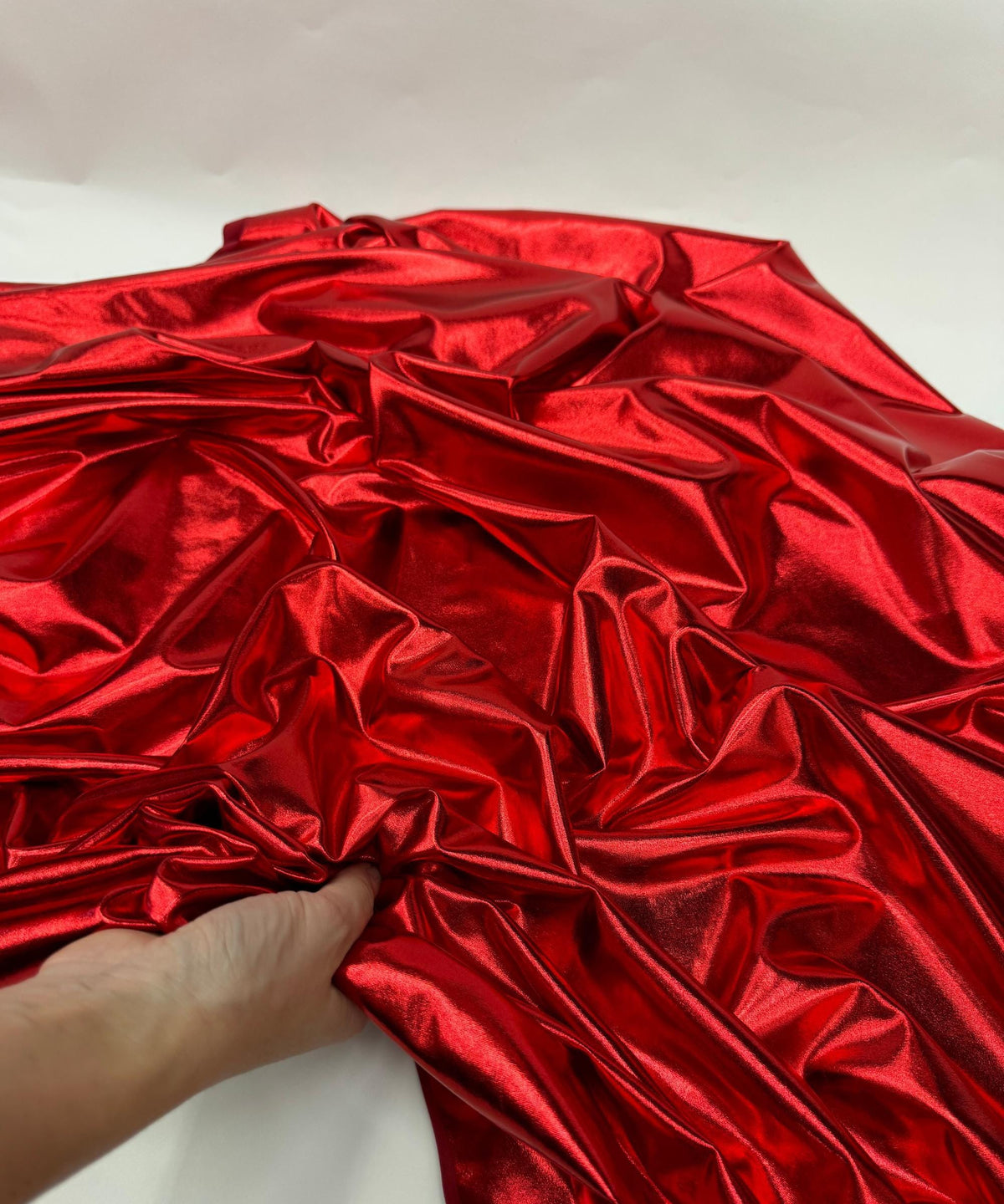 Metallic Red Foil Lame Spandex Fabric by the Yard, 4 Way Stretch Red Lame Fabric All Over Foil on stretch Knit for Costumes Dance Wear