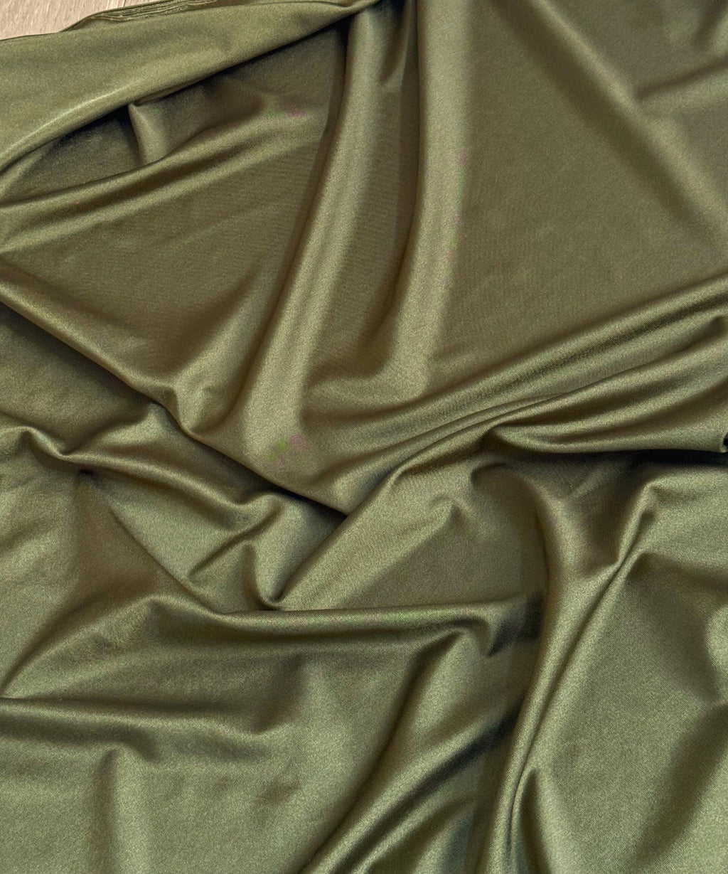 Olive Shiny Milliskin Nylon Spandex Fabric by the Yard 60" Wide, 4-Way Silky Stretch Olive Spandex Fabric for Swimwear, Gowns, Activewear