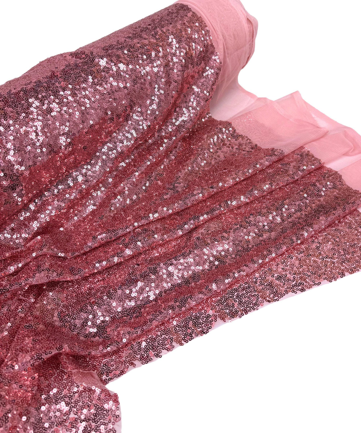 Dusty Rose Iridescent Sequin Fabric – Stretch Mesh Sequins by Yard for Dresses, Costumes & Party Backdrops
