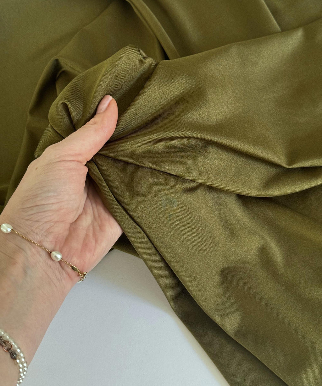 Olive Shiny Milliskin Nylon Spandex Fabric by the Yard 60" Wide, 4-Way Silky Stretch Olive Spandex Fabric for Swimwear, Gowns, Activewear
