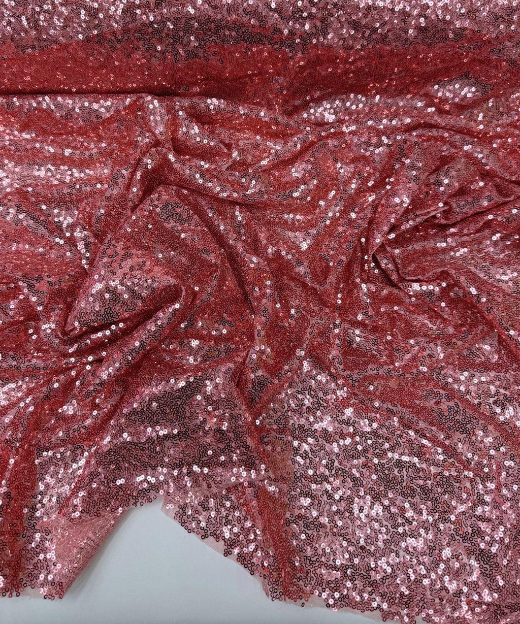 Dusty Rose Iridescent Sequin Fabric – Stretch Mesh Sequins by Yard for Dresses, Costumes & Party Backdrops
