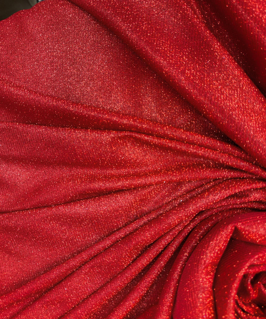 Red Lurex Glitter Fabric, Red Glitter Spandex Knit Fabric by the Yard, Sparkle Red Shimmer Fabric for Evening Gowns, Backdrops, Costumes
