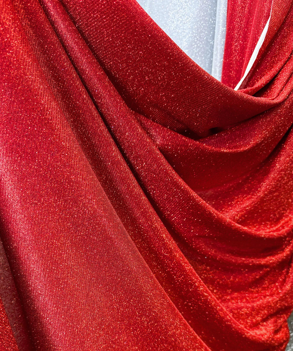 Red Lurex Glitter Fabric, Red Glitter Spandex Knit Fabric by the Yard, Sparkle Red Shimmer Fabric for Evening Gowns, Backdrops, Costumes