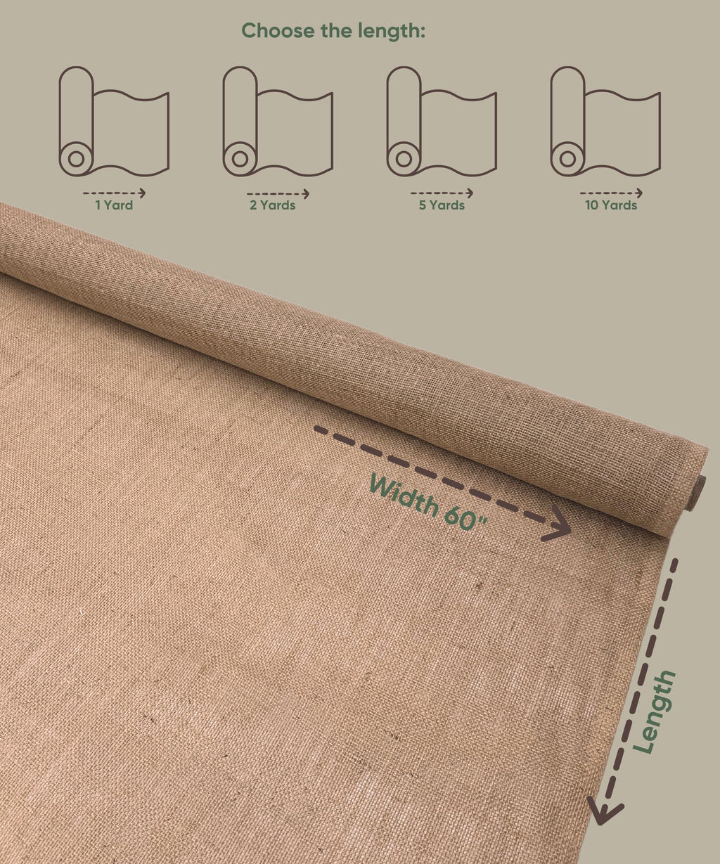 Jute Burlap Fabric by the Yard 60" Wide, Natural Burlap Fabric for Table Runner, Bags, Rustic Wedding Decor, Bags, Bows, Gardening