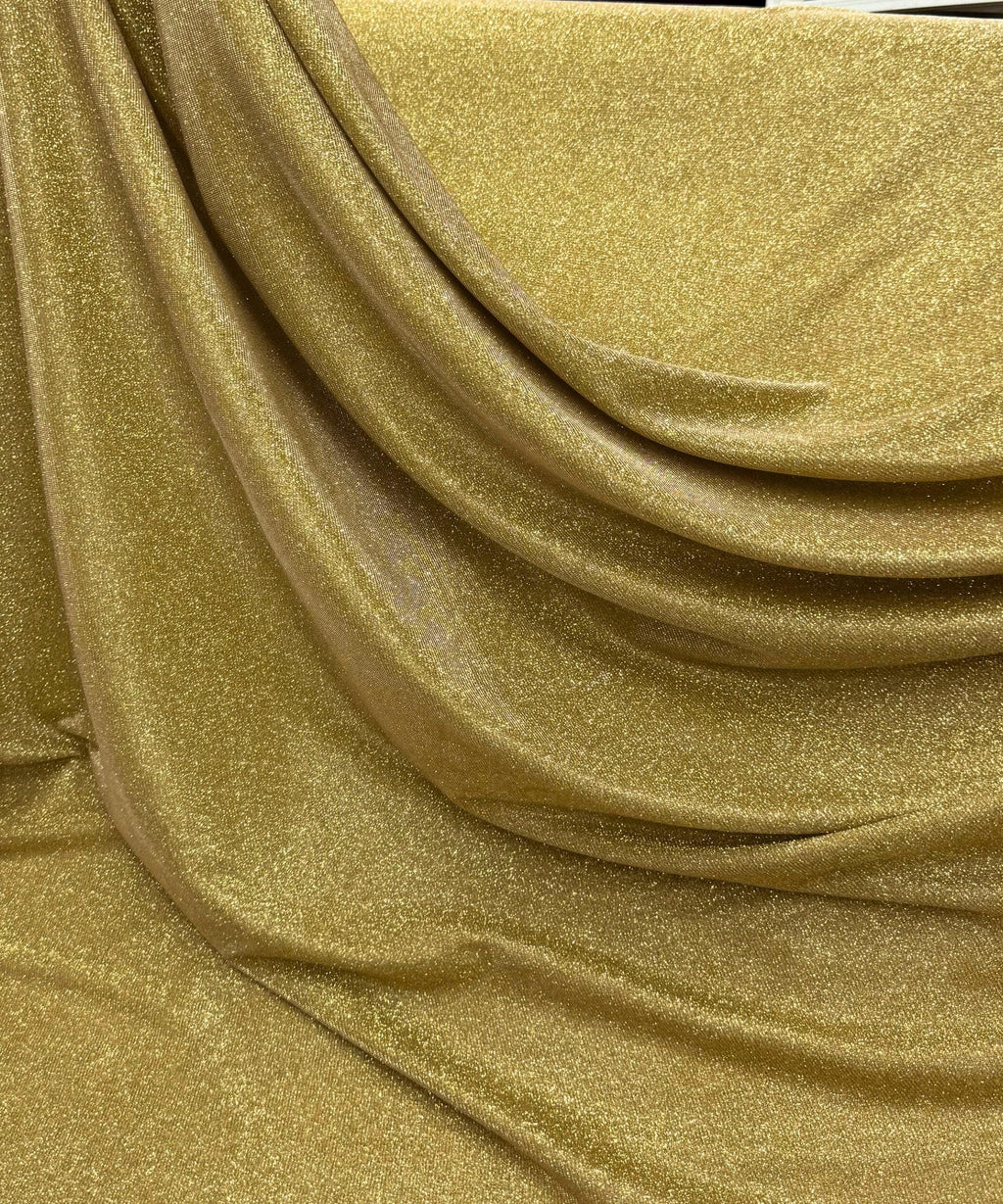 Gold Metallic Lurex Glitter Fabric, Gold Glitter Spandex Knit Fabric by the Yard, Sparkle Gold Shimmer Fabric for Evening Gowns, Backdrops