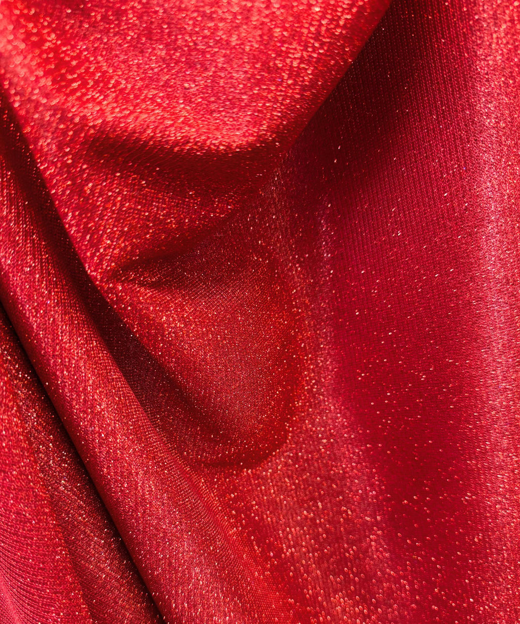 Red Lurex Glitter Fabric, Red Glitter Spandex Knit Fabric by the Yard, Sparkle Red Shimmer Fabric for Evening Gowns, Backdrops, Costumes