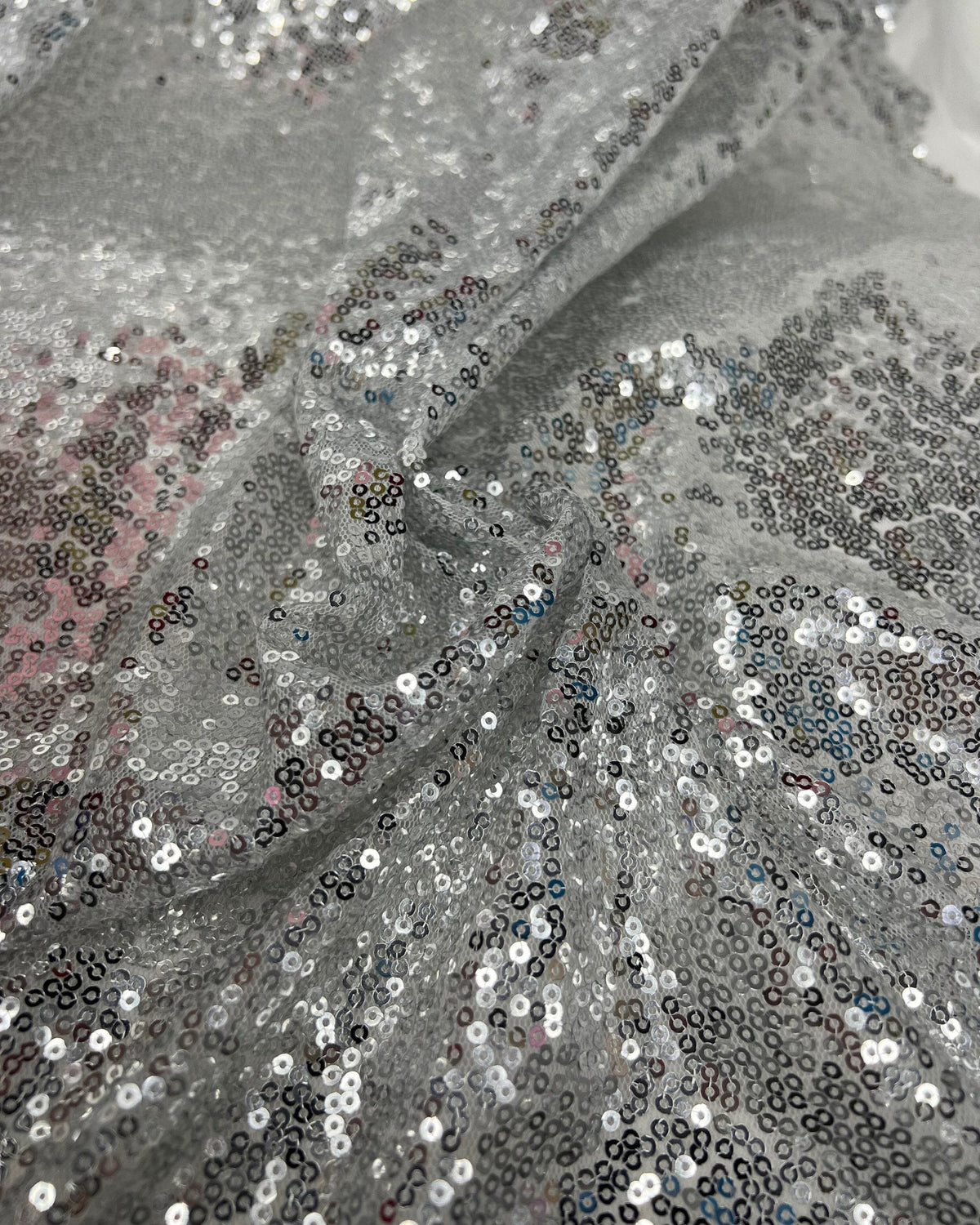 Silver Iridescent Sequin Fabric – Shiny Stretch Mesh by the Yard for Party Dresses, Stage Wear & Event Backdrops