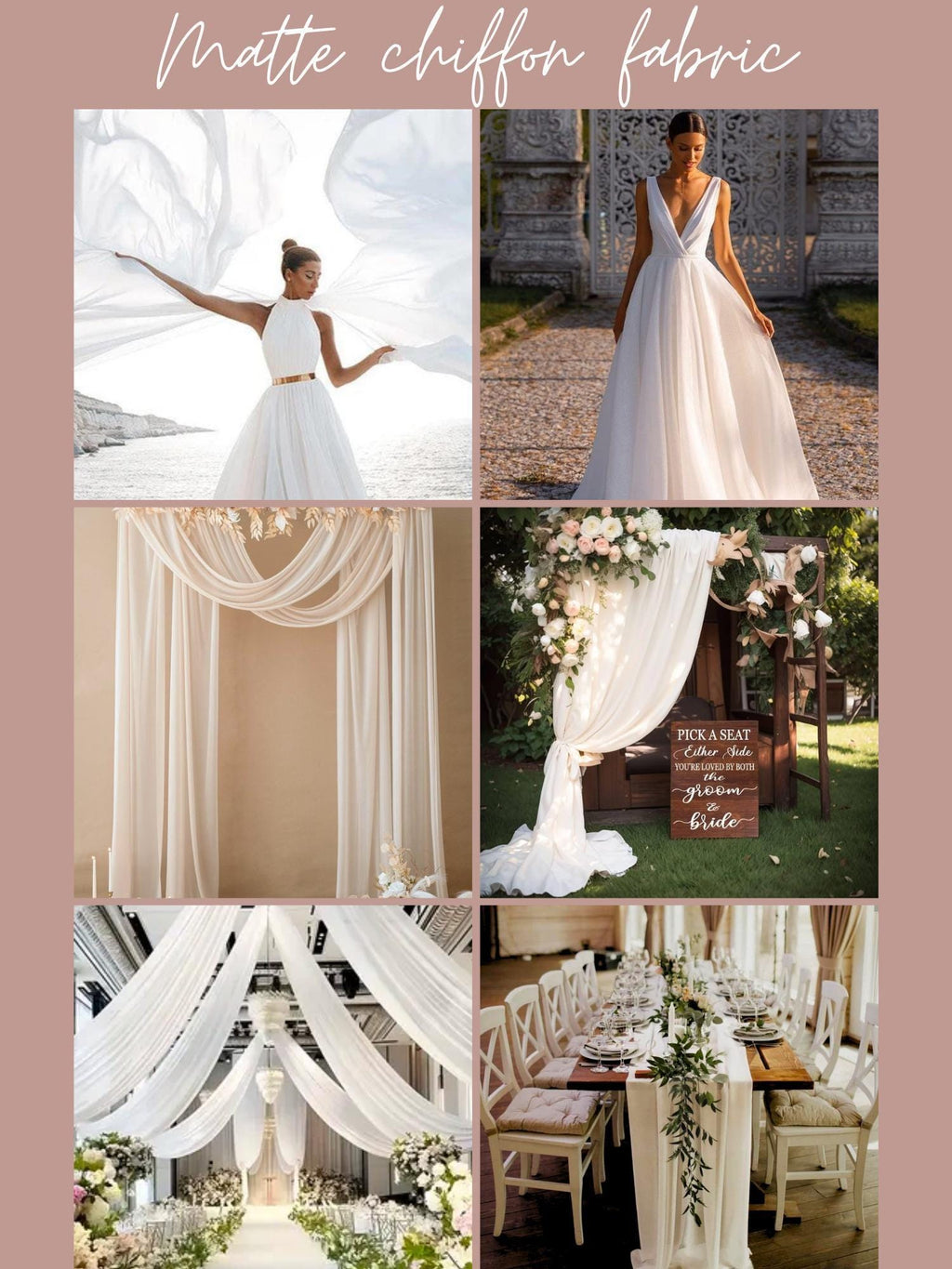30 Colors Matte Chiffon By The Yard, Silky Light Weight Sheer Chiffon Fabric for Chuppah, Dress, Wedding Table Runner, Arch, Draping Fabric