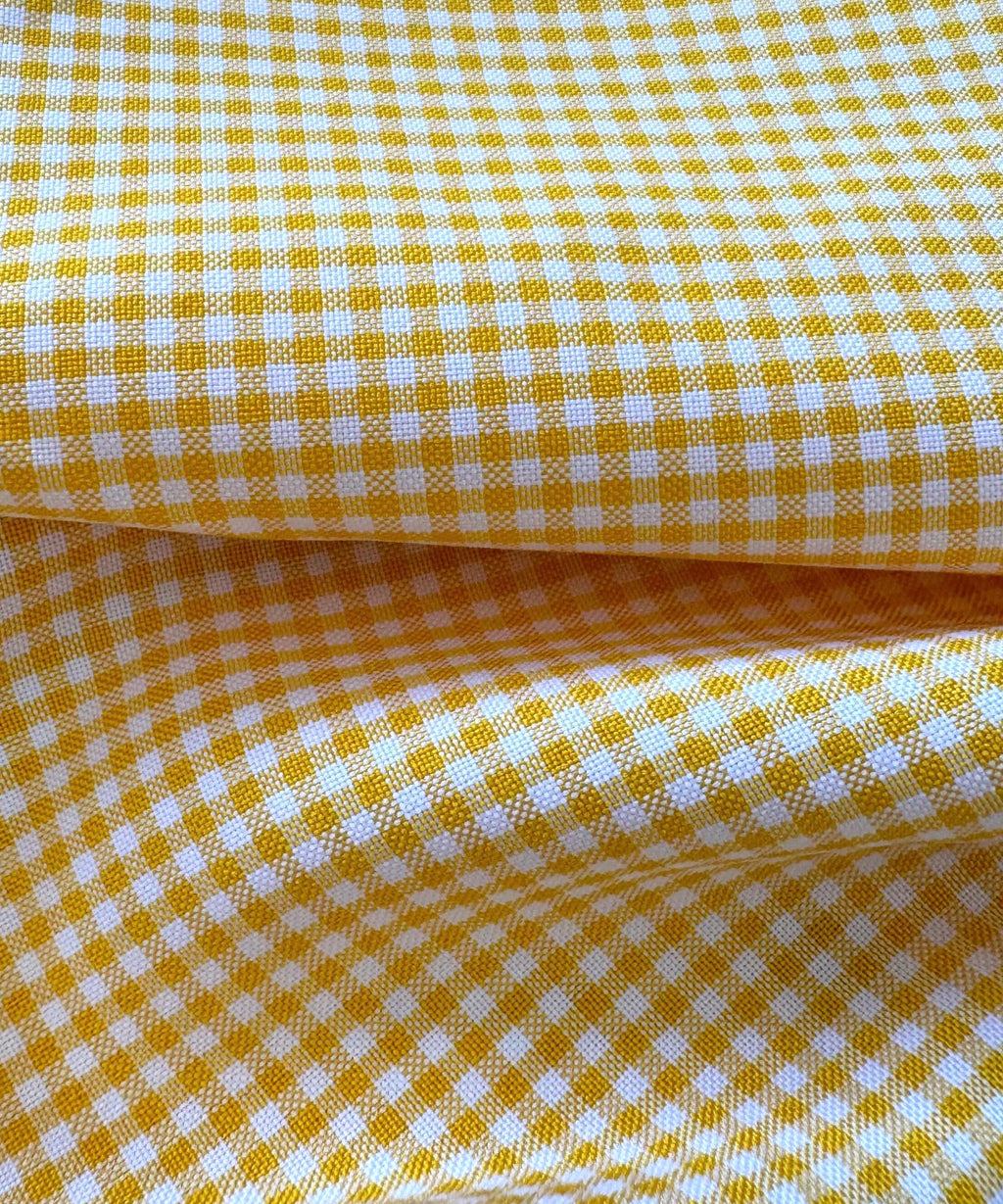 Yellow and White Gingham Fabric by Yard, 1/8” squares Poly Cotton Yellow and White Checkered Fabric for Tablecloth Shirts Dress Curtains