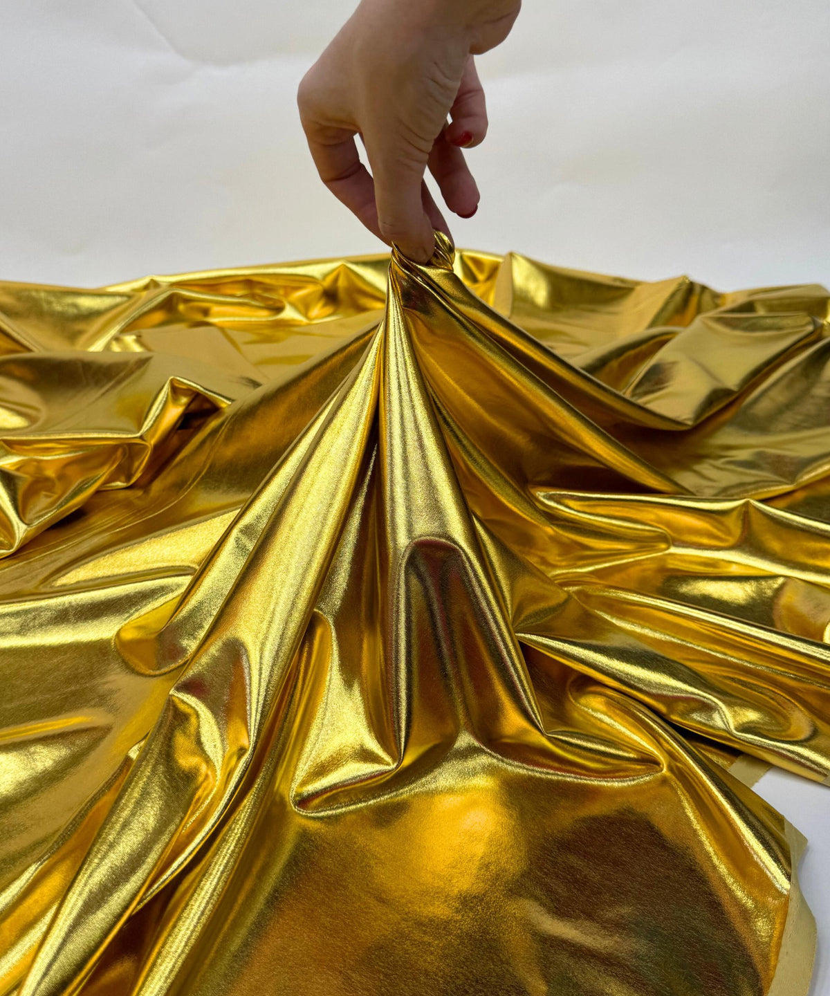 Metallic Gold Foil Lame Spandex Fabric by the Yard, 4 Way Stretch Gold Lame Fabric, All Over Foil on stretch Knit for Costumes, Dance Wear