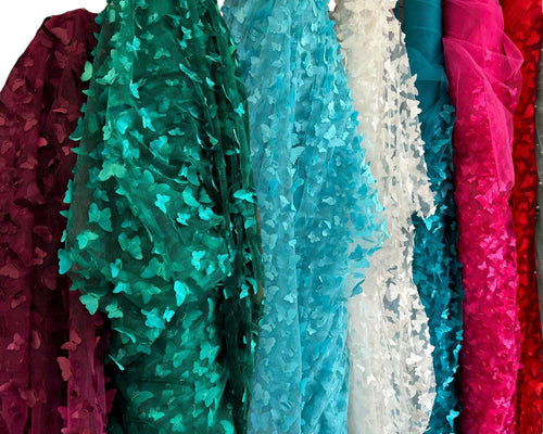 3D Butterfly Tulle Fabric, Butterfly Embroidery on Mesh, 3D Butterfly Lace Fabric, All Over Butterfly Fabric, 3D Lace by the Yard, 58/60"