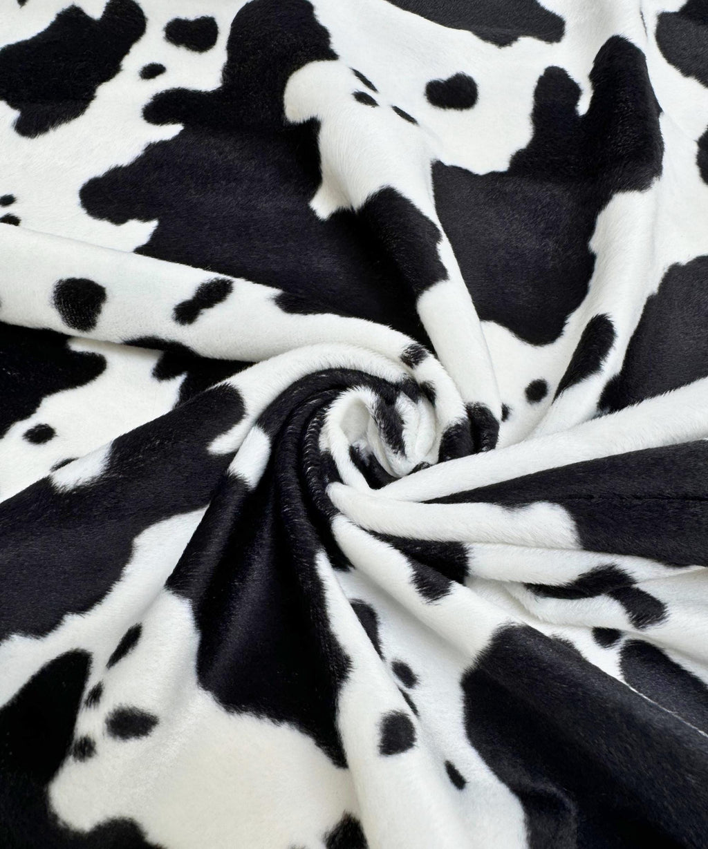 Black and White Cow Velboa Faux Fur Animal Print Velboa Fabric by the Yard, Cow Print Fur Fabric for Upholstery Pillow Covers Costumes Toys