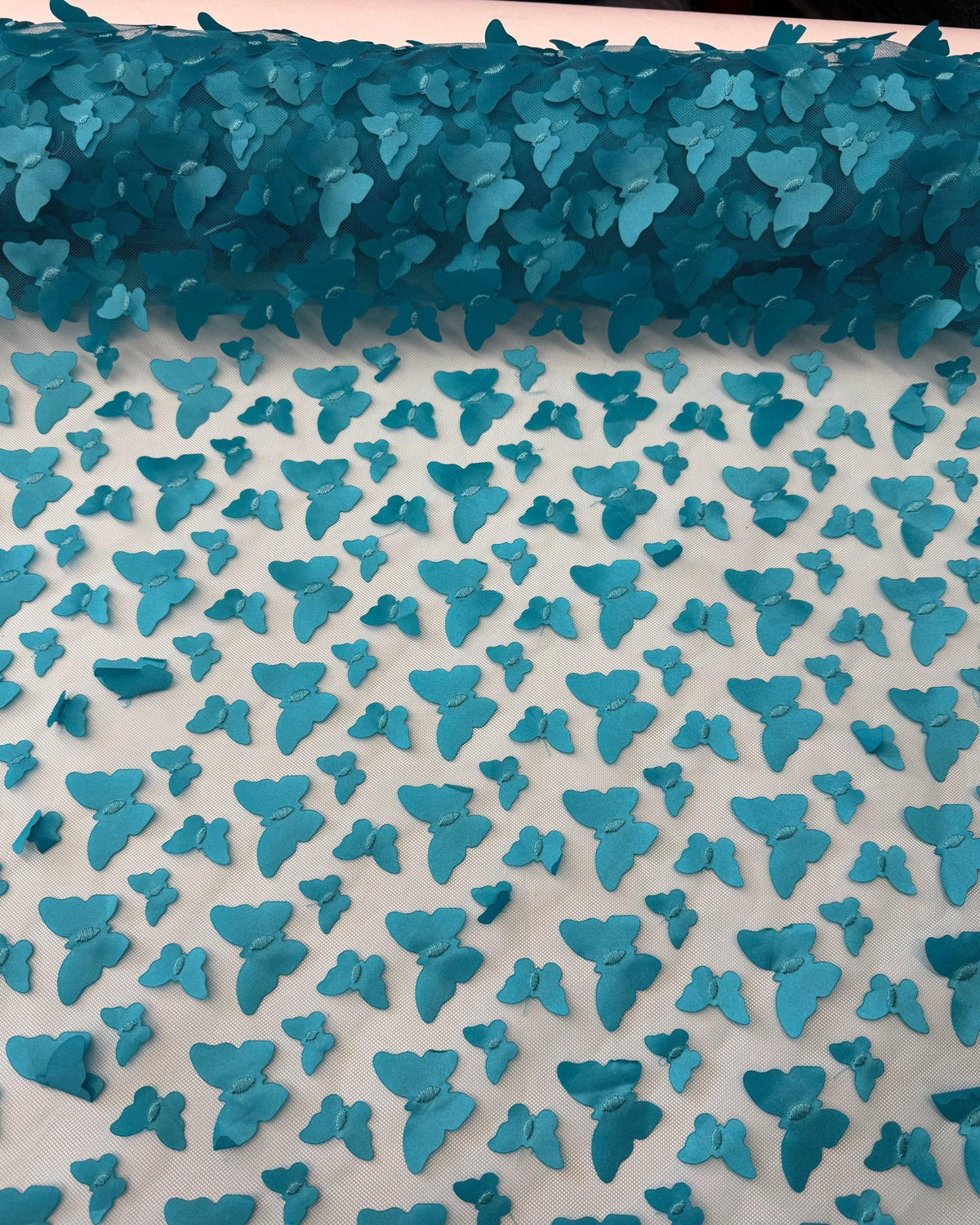 3D Butterfly on Mesh Tulle Fabric, Butterfly Embroidery on Tulle, 3D Butterfly Lace Fabric, All Over Butterfly Fabric, 3D Lace by the Yard