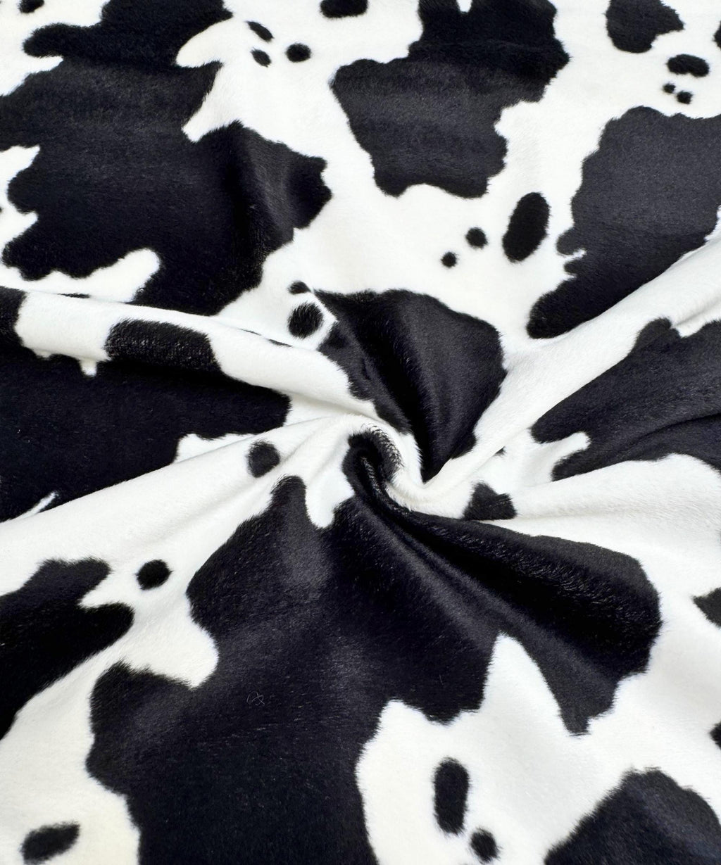 Black and White Cow Velboa Faux Fur Animal Print Velboa Fabric by the Yard, Cow Print Fur Fabric for Upholstery Pillow Covers Costumes Toys
