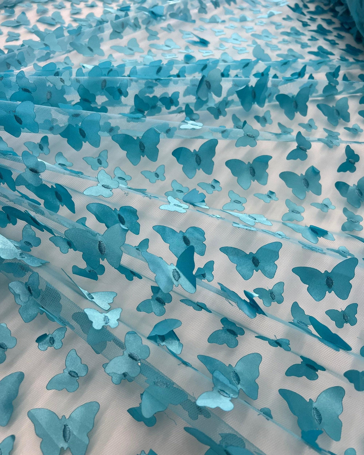 3D Butterfly Tulle Fabric, Butterfly Embroidery on Mesh, 3D Butterfly Lace Fabric, All Over Butterfly Fabric, 3D Lace by the Yard, 58/60"
