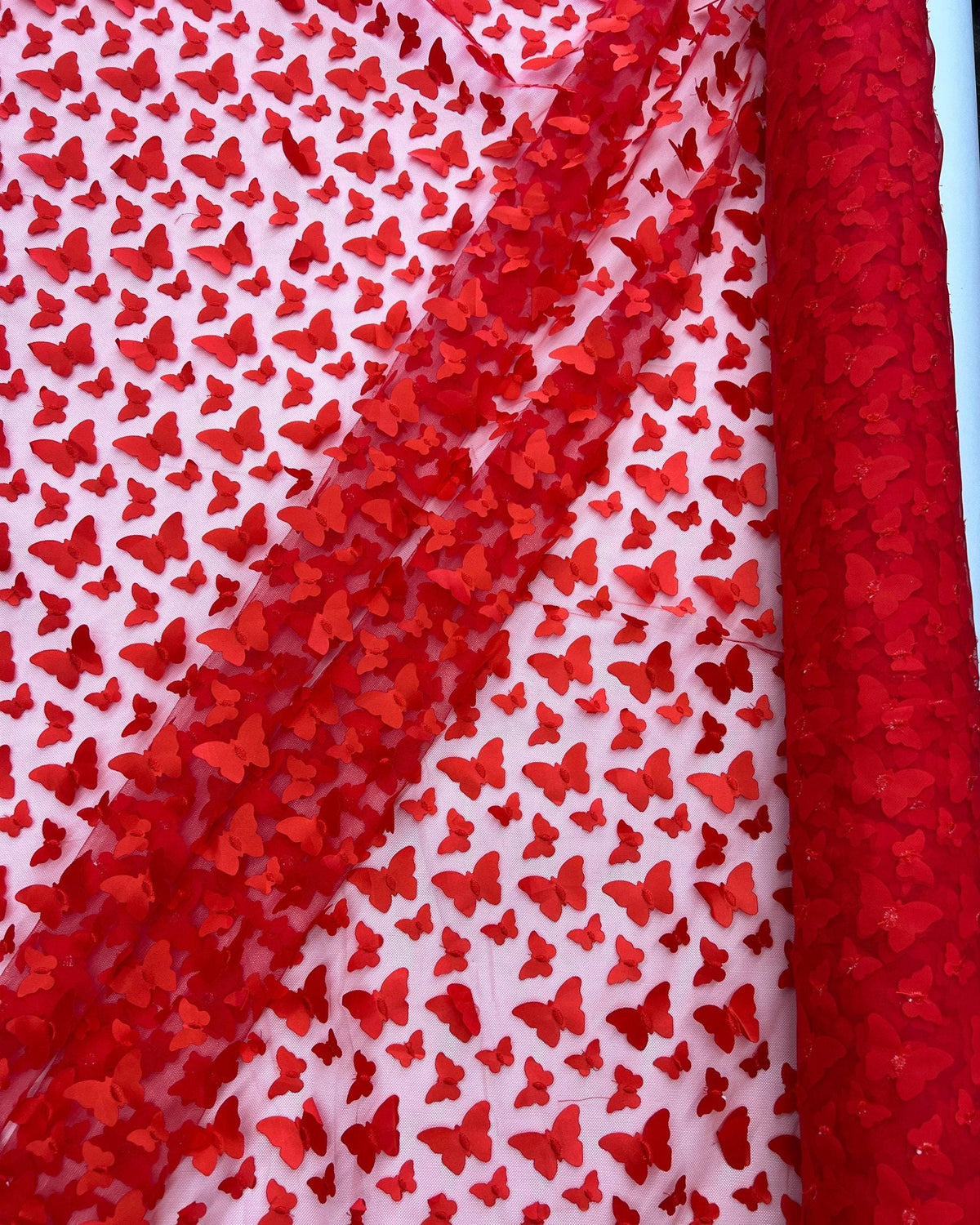 3D Butterfly on Mesh Tulle Fabric, Butterfly Embroidery on Tulle, 3D Butterfly Lace Fabric, All Over Butterfly Fabric, 3D Lace by the Yard