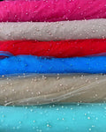 Pearl Tulle Fabric, Tulle Lace Fabric with Pearls, Scattered Pearls Studded Mesh, 2-Way Stretch Pearl Beaded Tulle Fabric by the yard