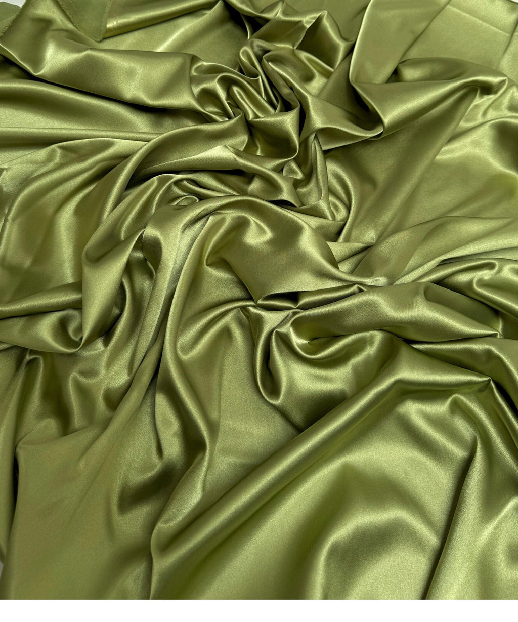 Sage Green Silky Stretch Satin Fabric by the Yard, Sage Green Stretch Charmeuse Fabric for Wedding Gowns, Bridesmaid Dresses, Silky Dress