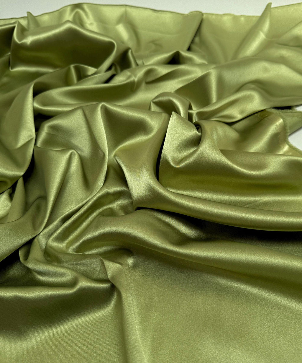 Sage Green Silky Stretch Satin Fabric by the Yard, Sage Green Stretch Charmeuse Fabric for Wedding Gowns, Bridesmaid Dresses, Silky Dress