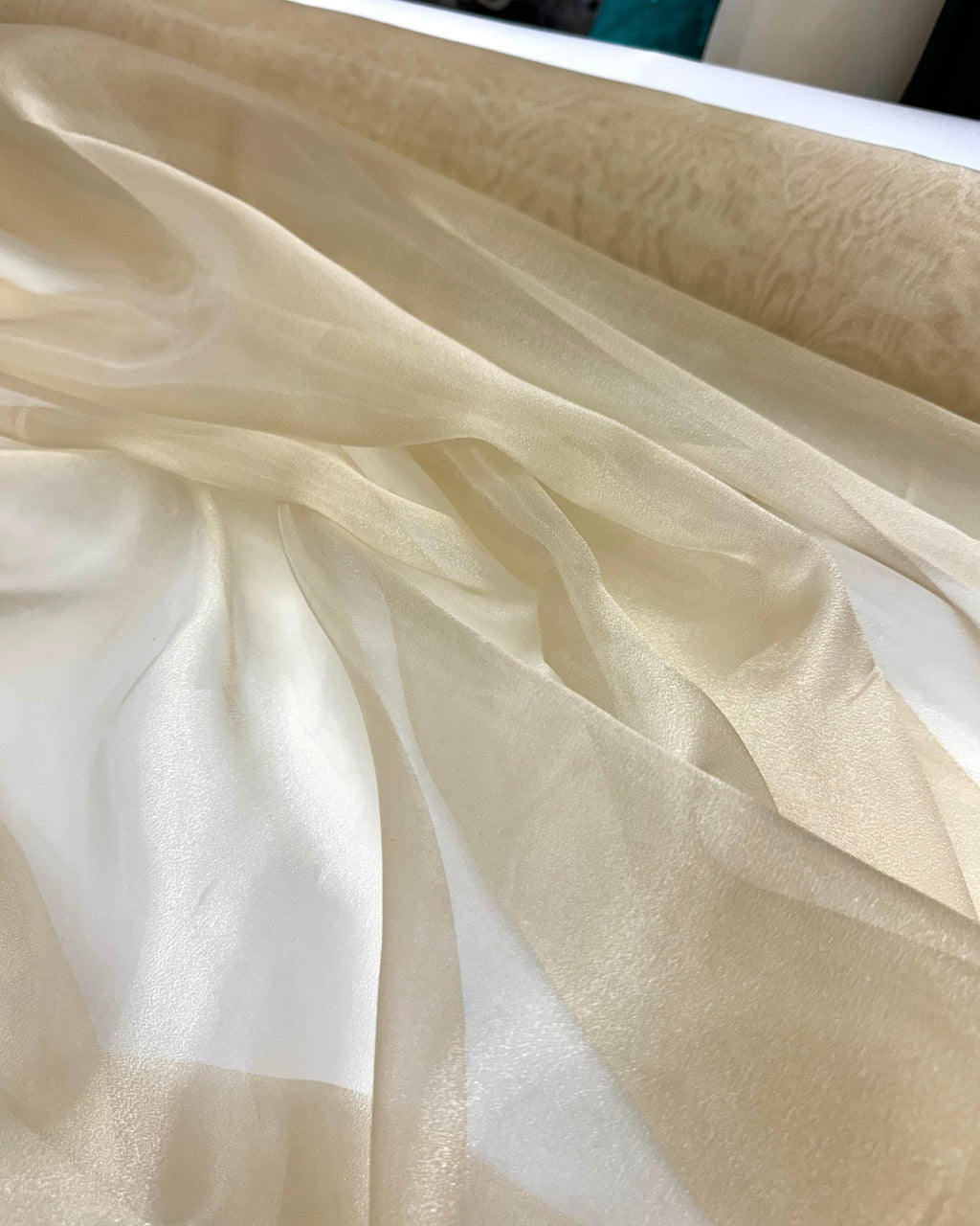 Champagne Crystal Organza Fabric by the Yard – Light Gold Sheer Sparkle Fabric for Wedding Gowns, Veils, Backdrops & Decor (60" Wide)