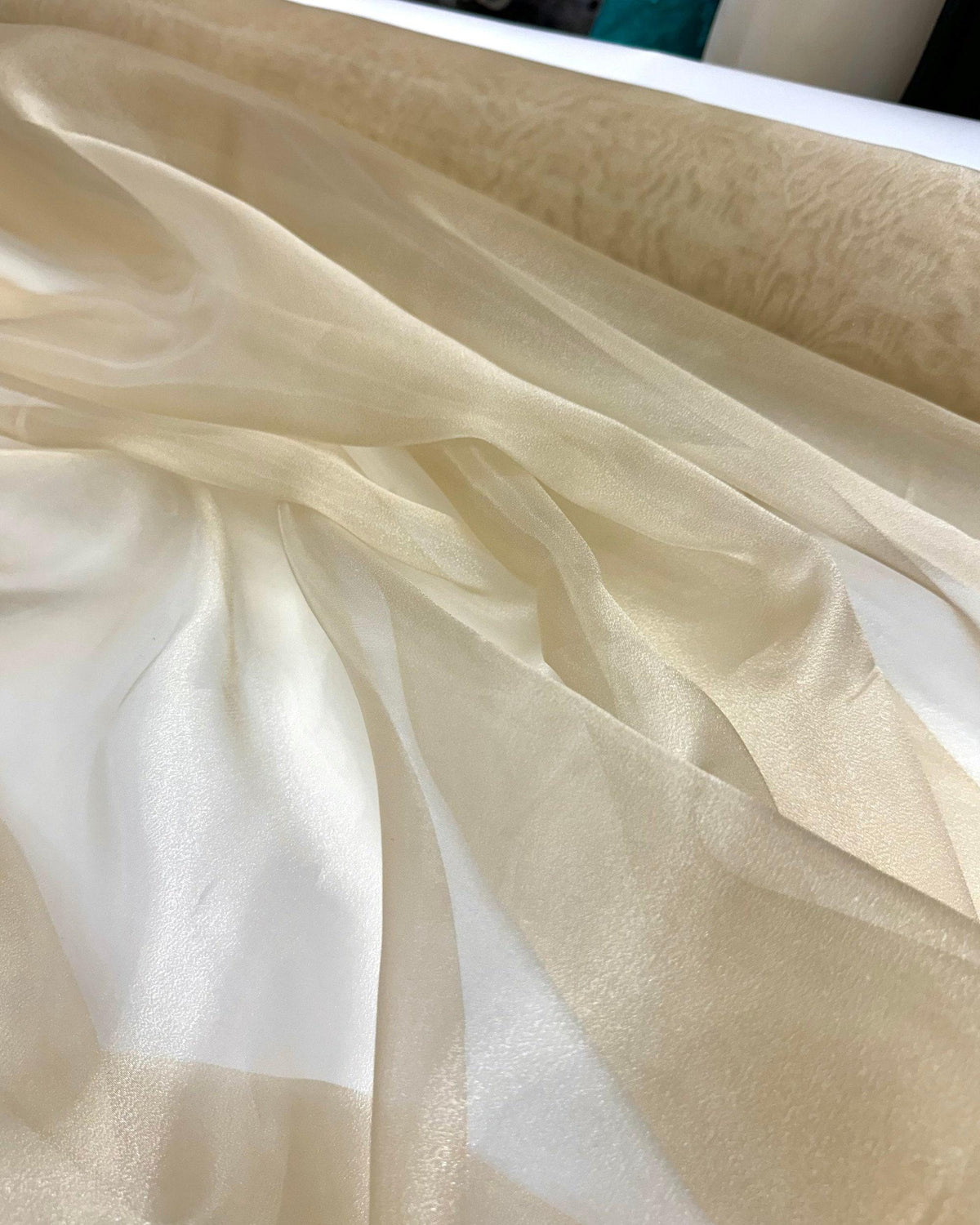 Champagne Crystal Organza Fabric by the Yard – Light Gold Sheer Sparkle Fabric for Wedding Gowns, Veils, Backdrops & Decor (60" Wide)