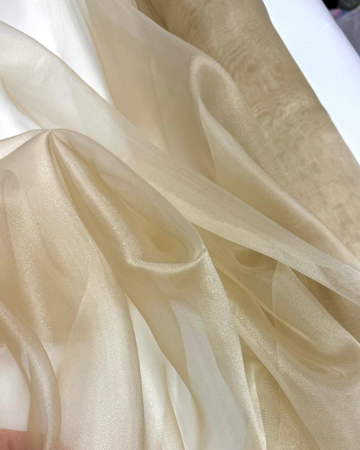 Champagne Crystal Organza Fabric by the Yard – Light Gold Sheer Sparkle Fabric for Wedding Gowns, Veils, Backdrops & Decor (60" Wide)