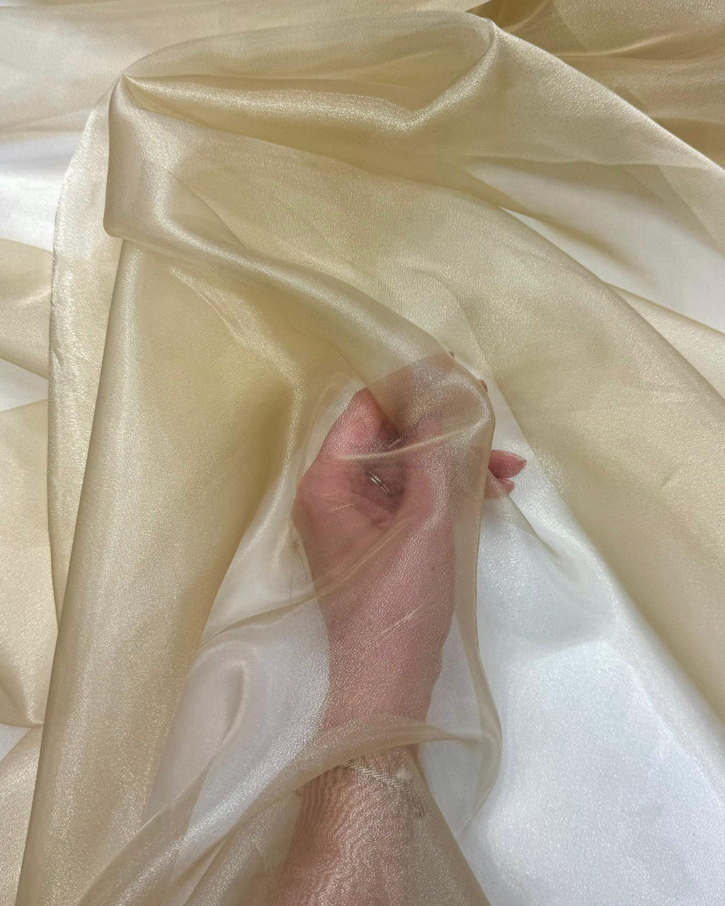 Champagne Crystal Organza Fabric by the Yard – Light Gold Sheer Sparkle Fabric for Wedding Gowns, Veils, Backdrops & Decor (60" Wide)