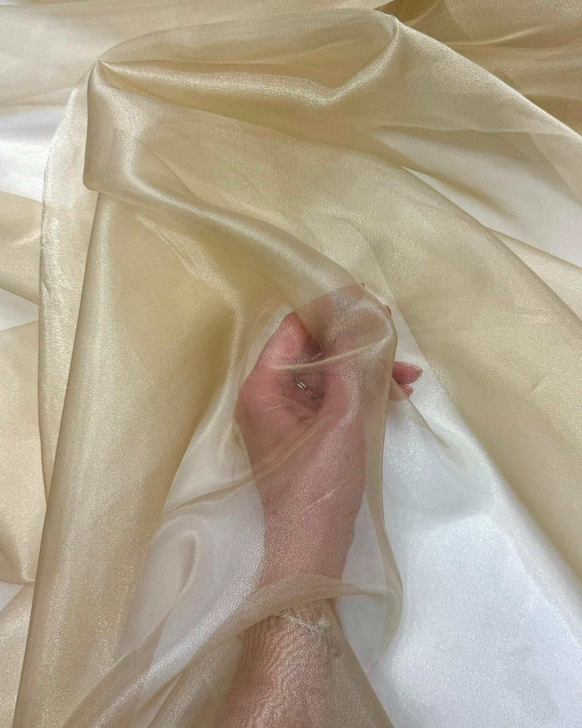 Champagne Crystal Organza Fabric by the Yard – Light Gold Sheer Sparkle Fabric for Wedding Gowns, Veils, Backdrops & Decor (60" Wide)