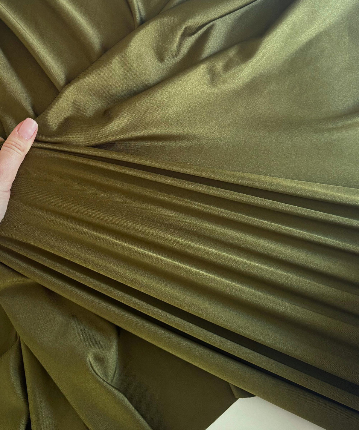 Olive Shiny Milliskin Nylon Spandex Fabric by the Yard 60" Wide, 4-Way Silky Stretch Olive Spandex Fabric for Swimwear, Gowns, Activewear