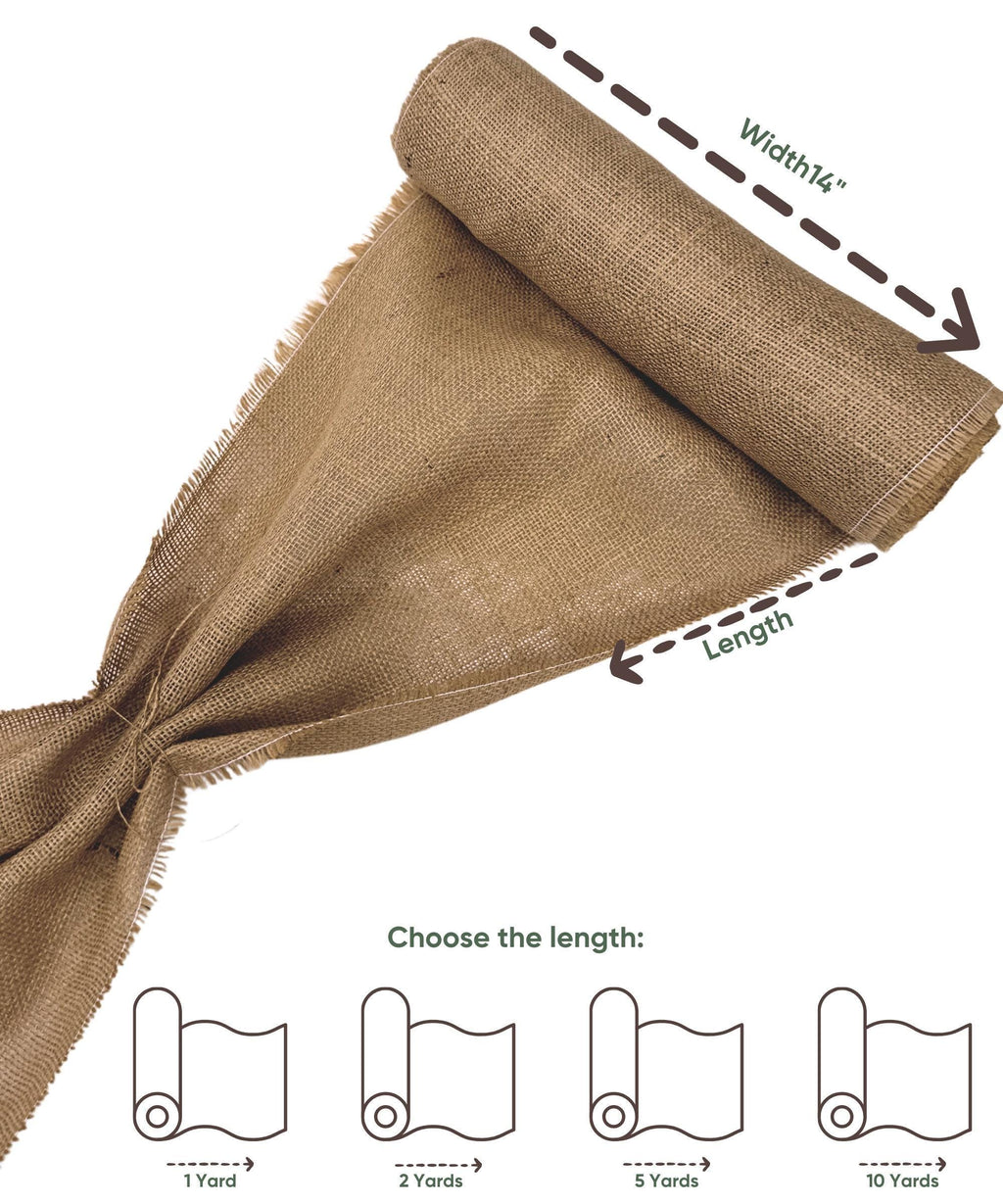 Natural Burlap Fabric, Jute Burlap Fabric by the Yard 14" Wide for Table Runner, Bags, Rustic Wedding Decor, Bags, Bows, Gardening