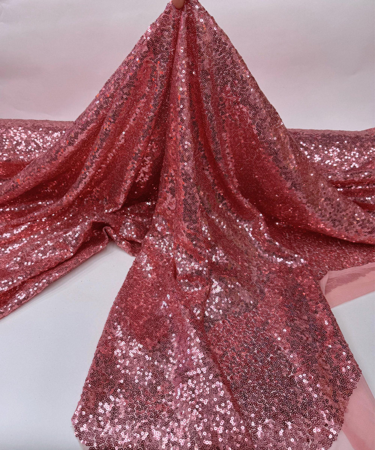 Dusty Rose Iridescent Sequin Fabric – Stretch Mesh Sequins by Yard for Dresses, Costumes & Party Backdrops