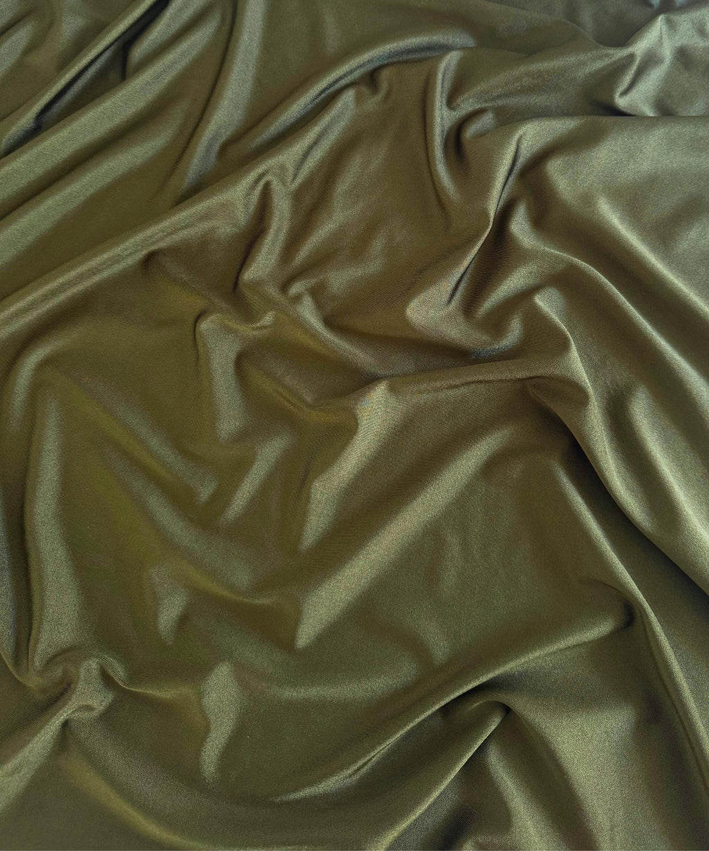 Olive Shiny Milliskin Nylon Spandex Fabric by the Yard 60" Wide, 4-Way Silky Stretch Olive Spandex Fabric for Swimwear, Gowns, Activewear