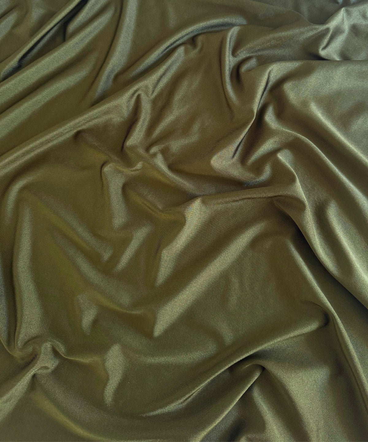 Olive Shiny Milliskin Nylon Spandex Fabric by the Yard 60" Wide, 4-Way Silky Stretch Olive Spandex Fabric for Swimwear, Gowns, Activewear