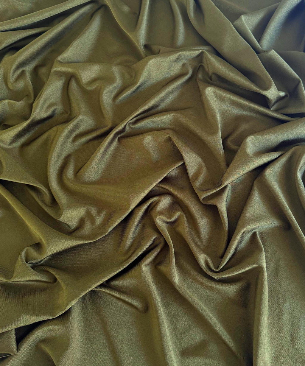 Olive Shiny Milliskin Nylon Spandex Fabric by the Yard 60" Wide, 4-Way Silky Stretch Olive Spandex Fabric for Swimwear, Gowns, Activewear
