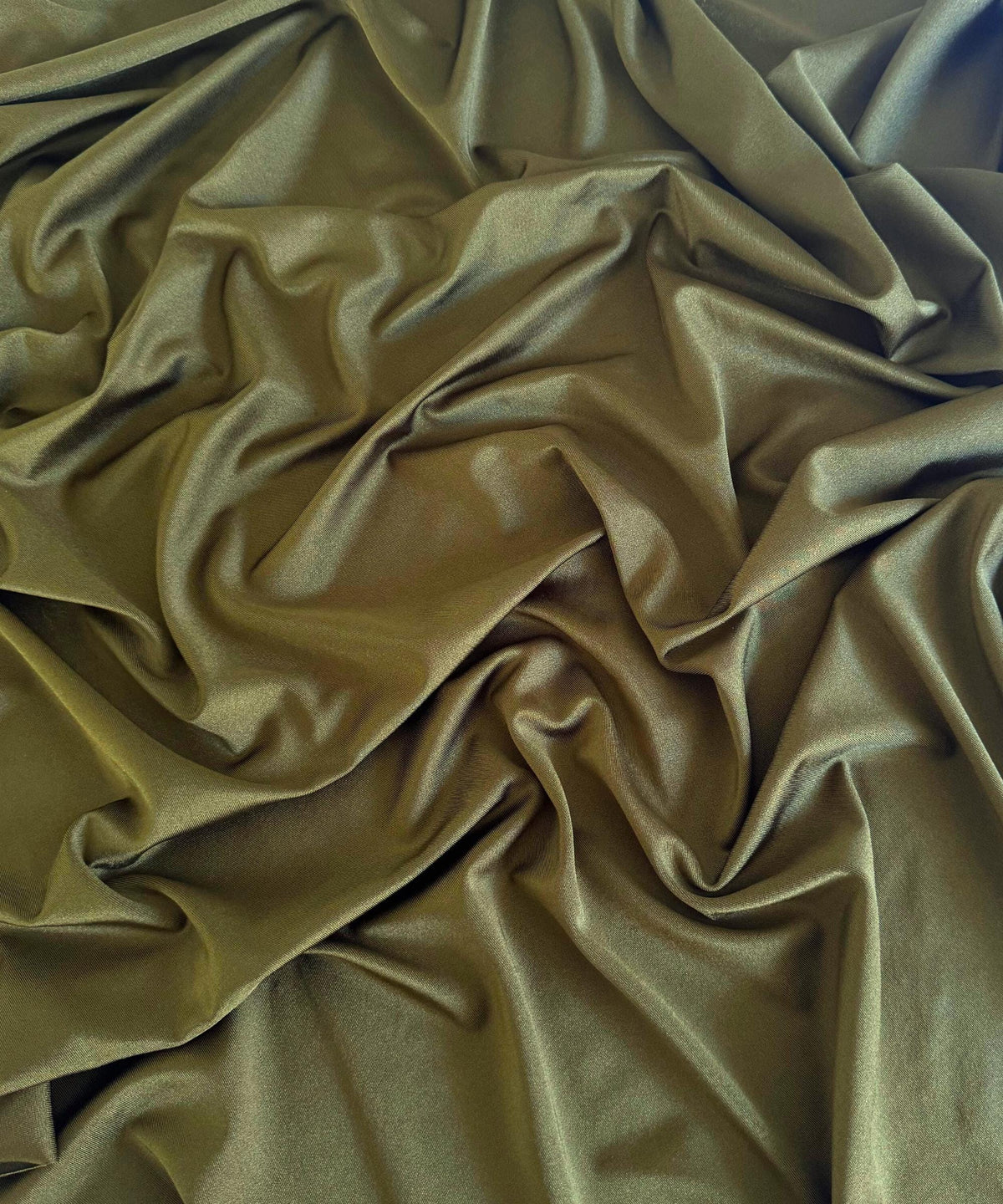 Olive Shiny Milliskin Nylon Spandex Fabric by the Yard 60" Wide, 4-Way Silky Stretch Olive Spandex Fabric for Swimwear, Gowns, Activewear