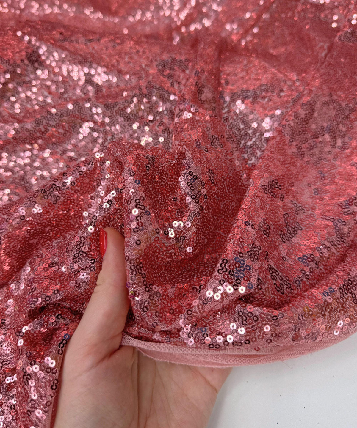 Dusty Rose Iridescent Sequin Fabric – Stretch Mesh Sequins by Yard for Dresses, Costumes & Party Backdrops