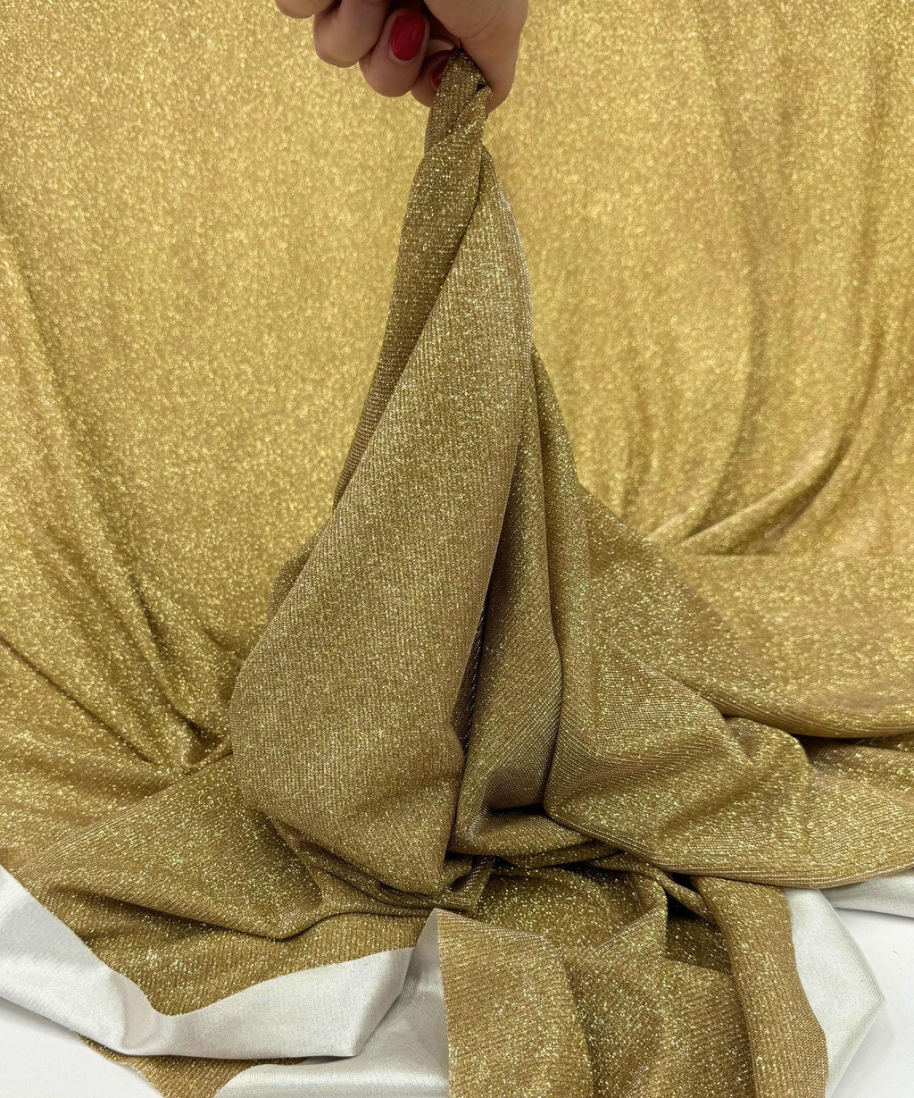 Gold Metallic Lurex Glitter Fabric, Gold Glitter Spandex Knit Fabric by the Yard, Sparkle Gold Shimmer Fabric for Evening Gowns, Backdrops