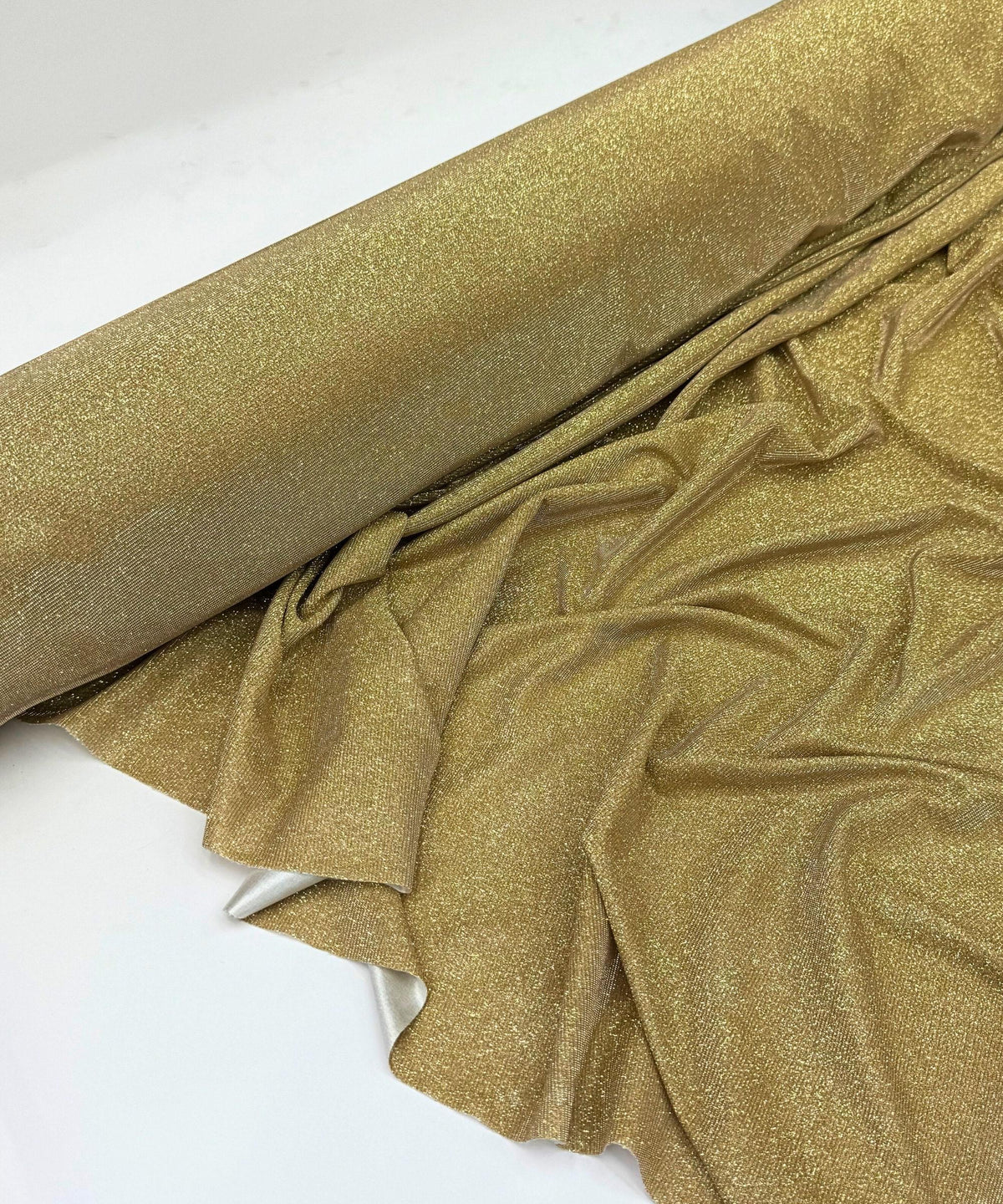 Gold Metallic Lurex Glitter Fabric, Gold Glitter Spandex Knit Fabric by the Yard, Sparkle Gold Shimmer Fabric for Evening Gowns, Backdrops