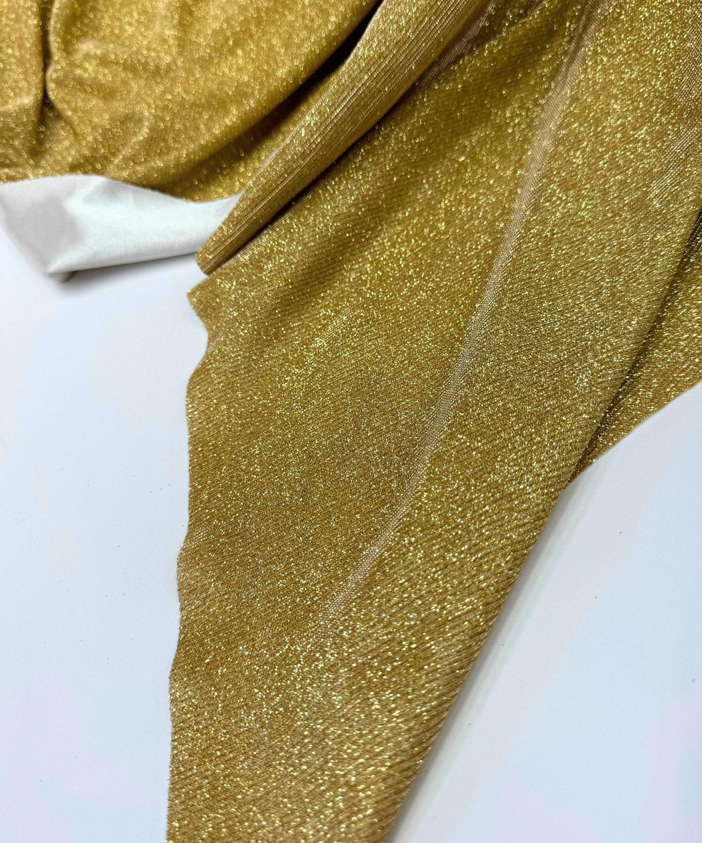 Gold Metallic Lurex Glitter Fabric, Gold Glitter Spandex Knit Fabric by the Yard, Sparkle Gold Shimmer Fabric for Evening Gowns, Backdrops