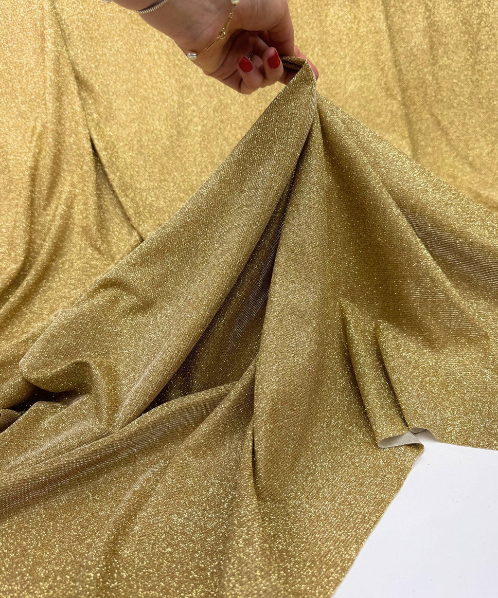 Gold Metallic Lurex Glitter Fabric, Gold Glitter Spandex Knit Fabric by the Yard, Sparkle Gold Shimmer Fabric for Evening Gowns, Backdrops