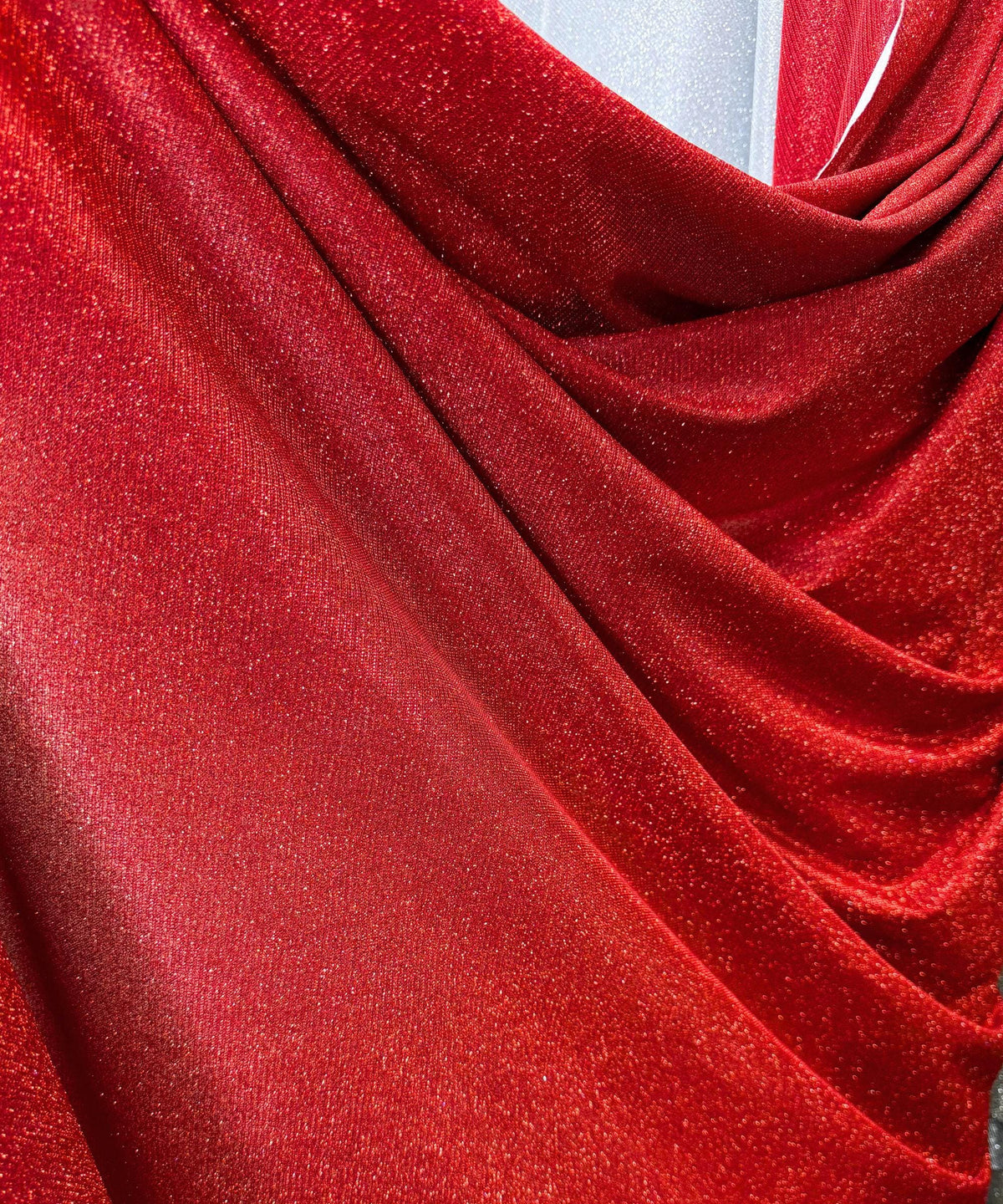 Red Lurex Glitter Fabric, Red Glitter Spandex Knit Fabric by the Yard, Sparkle Red Shimmer Fabric for Evening Gowns, Backdrops, Costumes