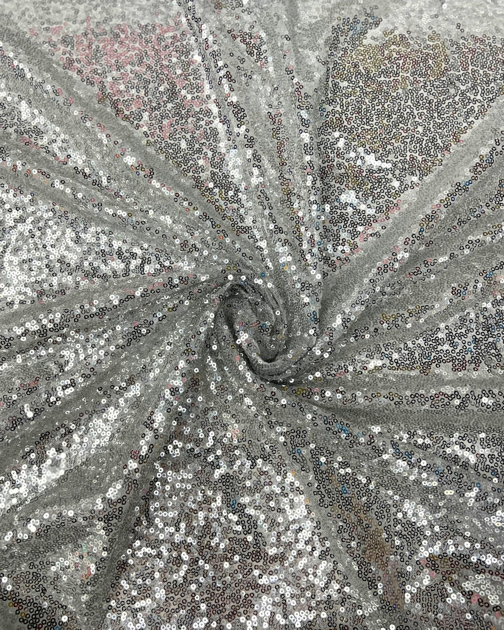 Silver Iridescent Sequin Fabric – Shiny Stretch Mesh by the Yard for Party Dresses, Stage Wear & Event Backdrops